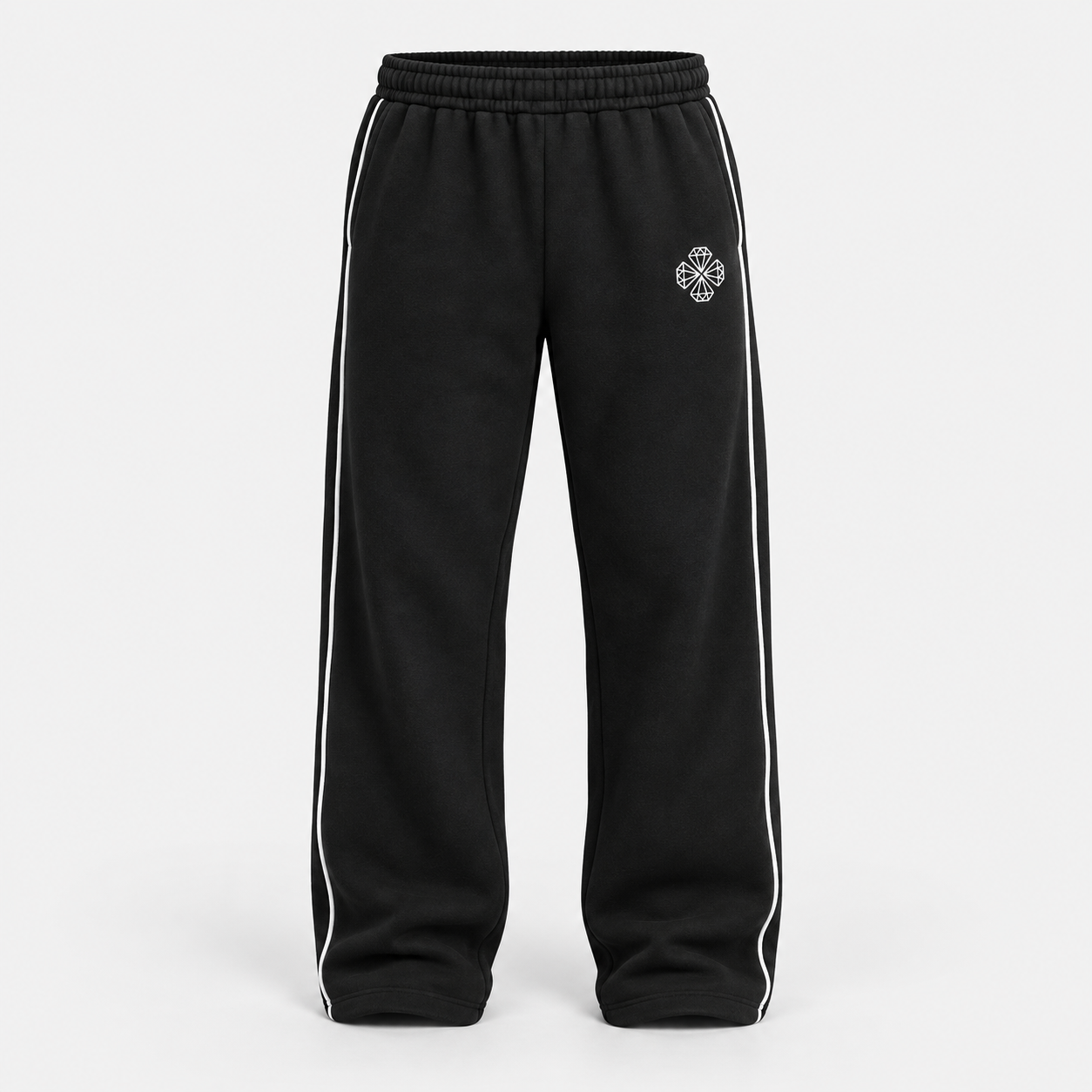 The Classics black pants, white four-diamond logo and piping