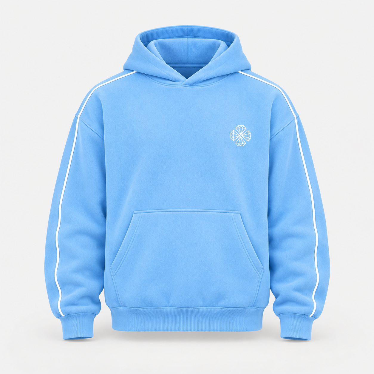The Classics blue hoodie, white four-diamond logo and piping