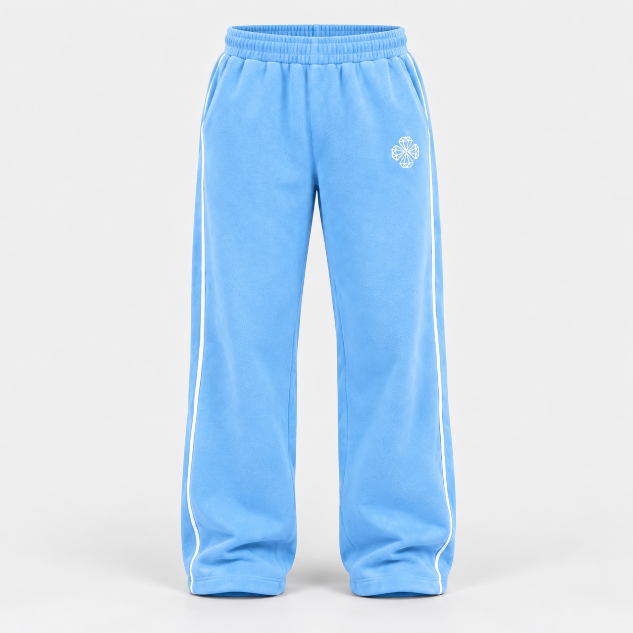The Classics blue pants, white four-diamond logo and piping