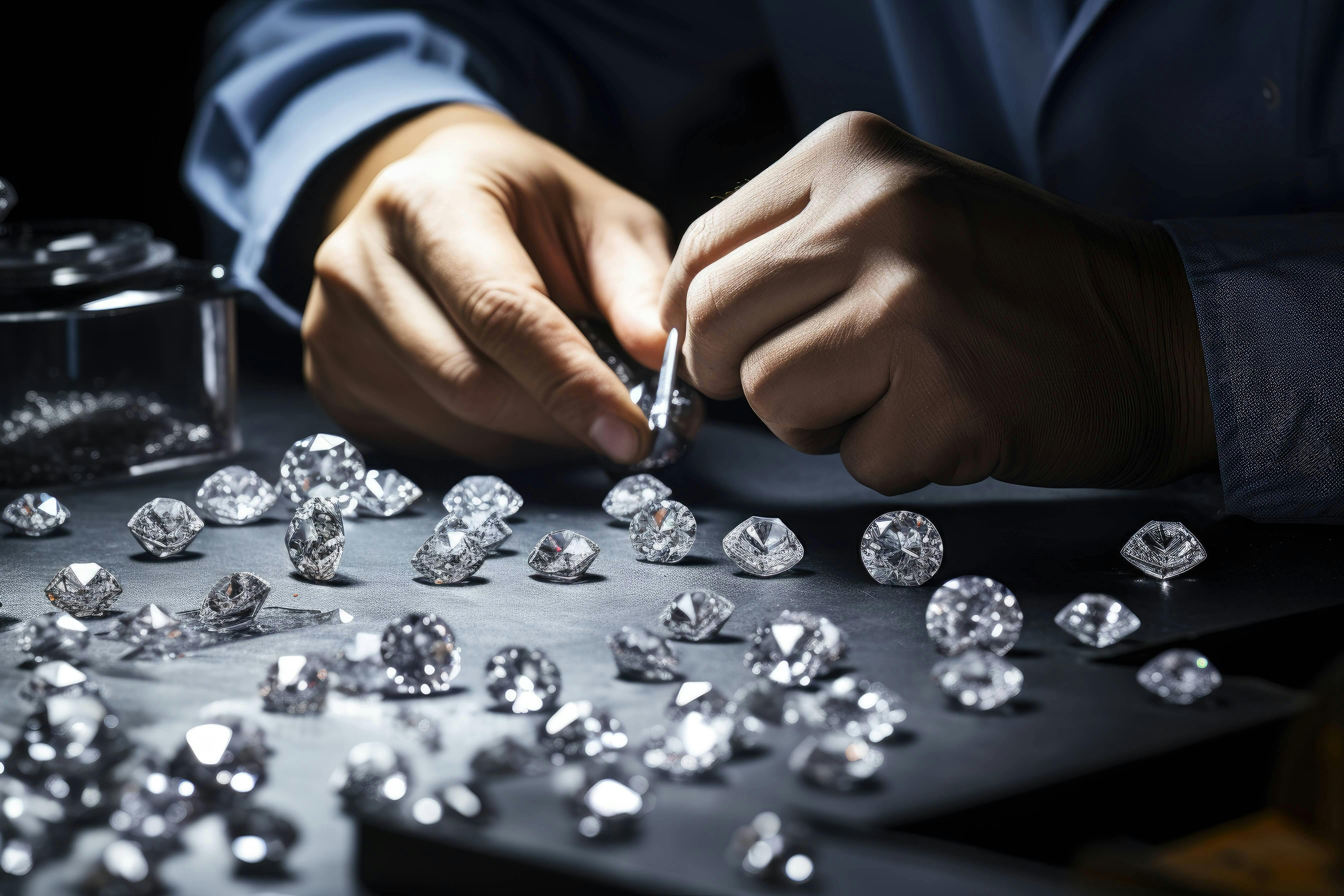 Loose diamonds being examined, editorial inspiration